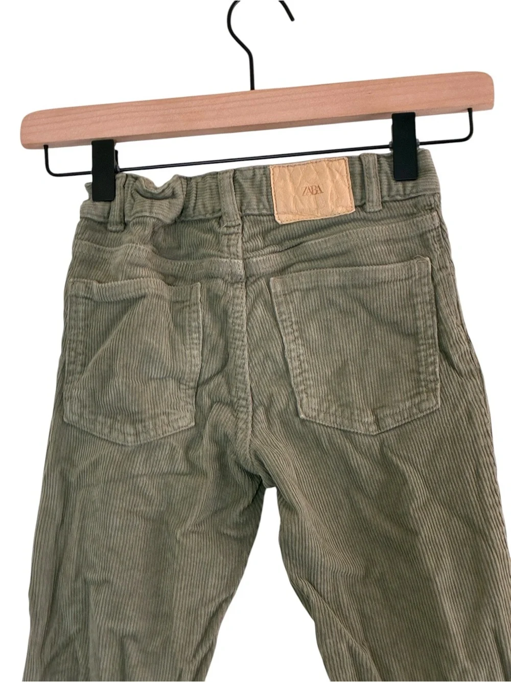 Zara | Green flare leg corduroy pants adjustable waist girls size 8